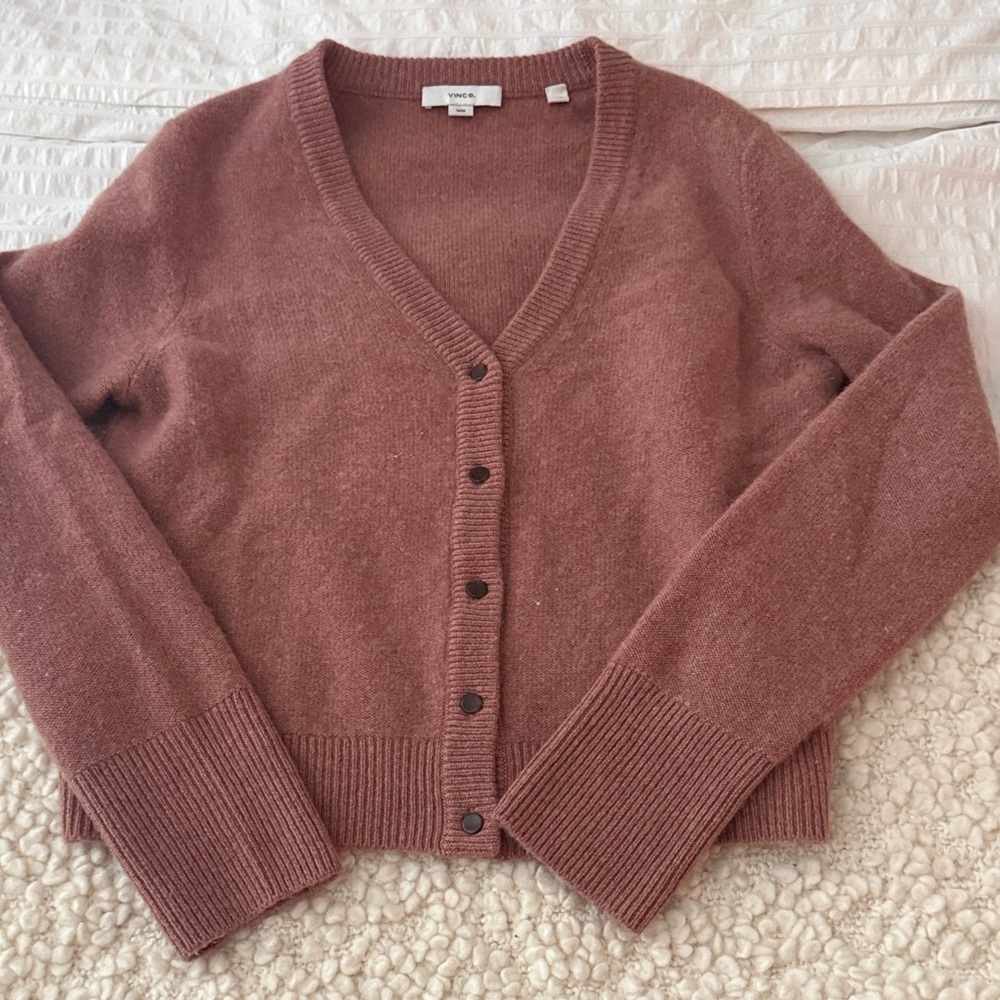 Vince V-Neck Button-Up Cardigan - Dusty Rose cashmere